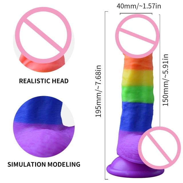 Rainbow Soft Big Realistic Silicone Dildo - Lusty Age